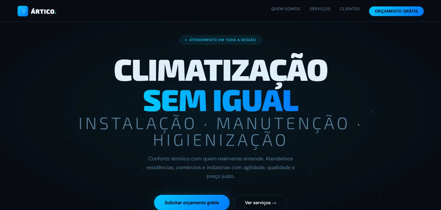 Site institucional da Ártico Climatização, desenvolvido pela FH Digital