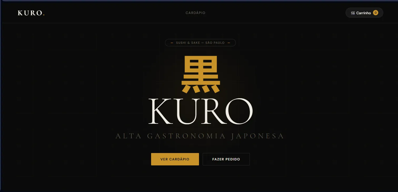 Página inicial do cardápio digital Kuro Sushi & Sake, desenvolvido pela FH Digital