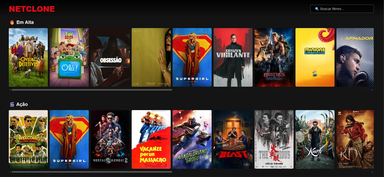 Interface de catálogo de filmes desenvolvida como exercício técnico front-end